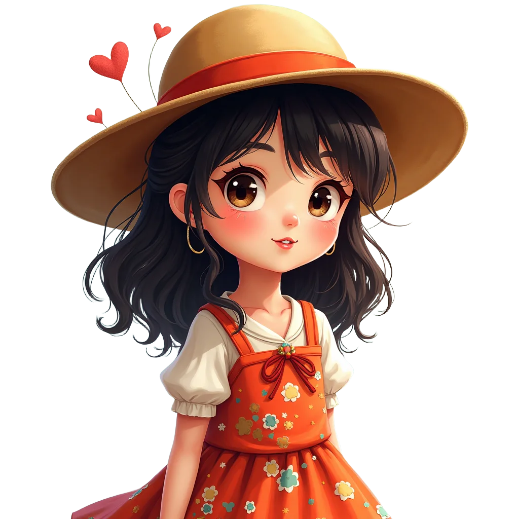 Charming Girl in a Straw Hat